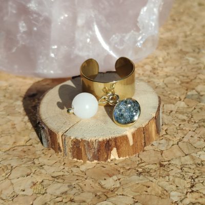 BAGUE DOREE AGATE BLANCHE
