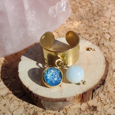 BAGUE DOREE Aigue-Marine