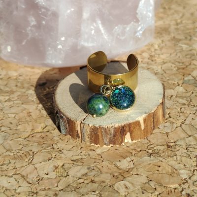BAGUE DOREE  Azurite-Malachite