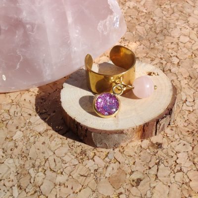 BAGUE DOREE Quartz Rose